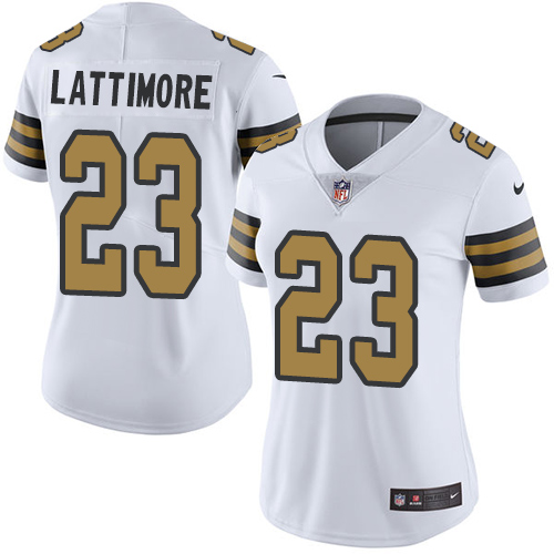 Nike Saints #23 Marshon Lattimore White Women's Stitched NFL Limited Rush Jersey